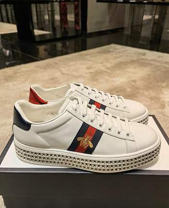 Bagsaaa Gucci White Leather Ace Web Sneakers