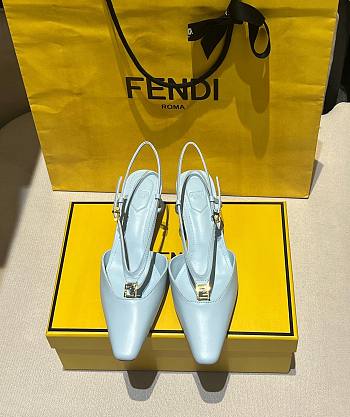 Bagsaaa Fendi FFold Light blue leather low-heeled slingbacks