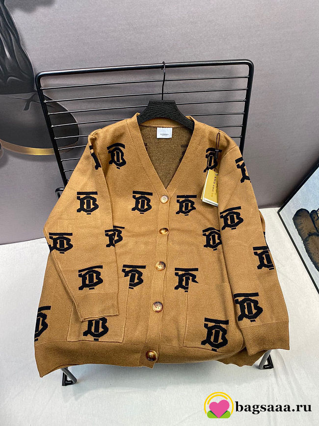 Bagsaaa Burberry Monogram Motif Wool Jacquard Cardigan - 1