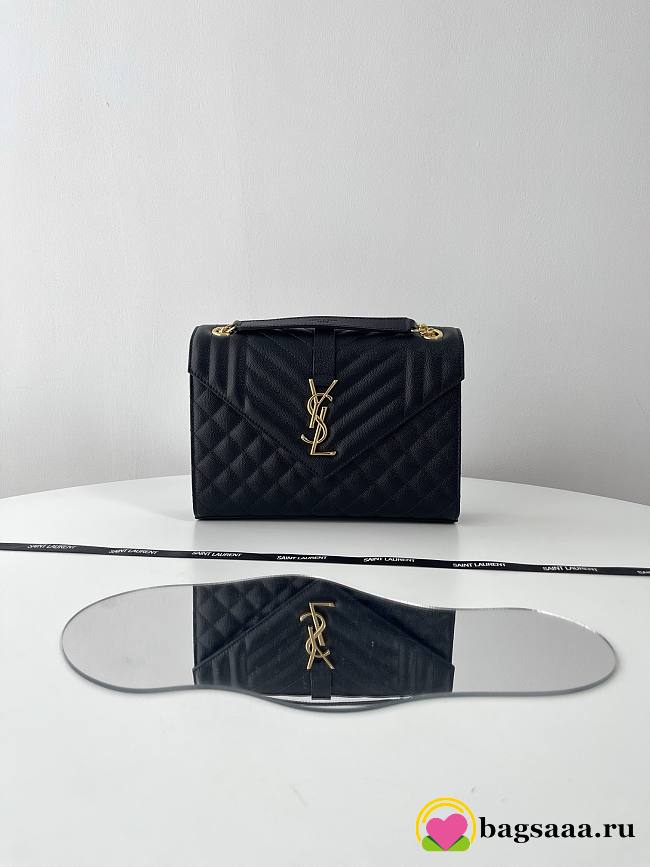 Bagsaaa YSL envelope medium in quilted grain de poudre embossed leather 600185 black & gold - 24cm - 1