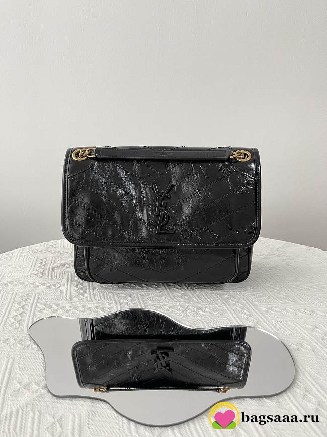 Bagsaaa YSL niki medium in vintage leather 633158 black & gold - 28cm - 1
