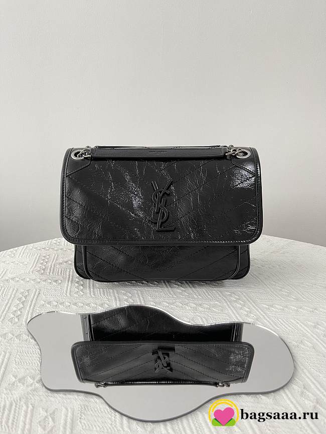 Bagsaaa YSL niki medium in vintage leather 633158 black & silver - 28cm - 1