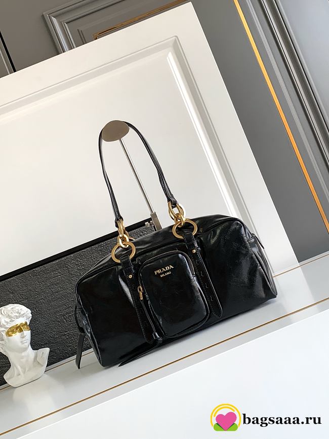 Bagsaaa Prada Dangle medium leather top-handle bag 1BB138 black - 30cm - 1