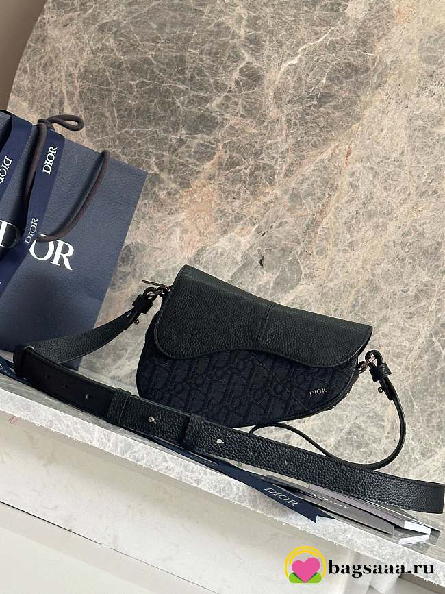 Bagsaaa Mini Saddle Bag Black Dior Oblique Jacquard and Black Grained Calfskin - 19.5cm - 1