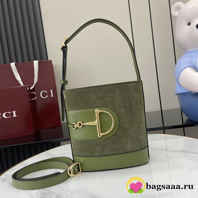 Bagsaaa Gucci 73 mini bucket bag 833665 green suede - 20cm - 1