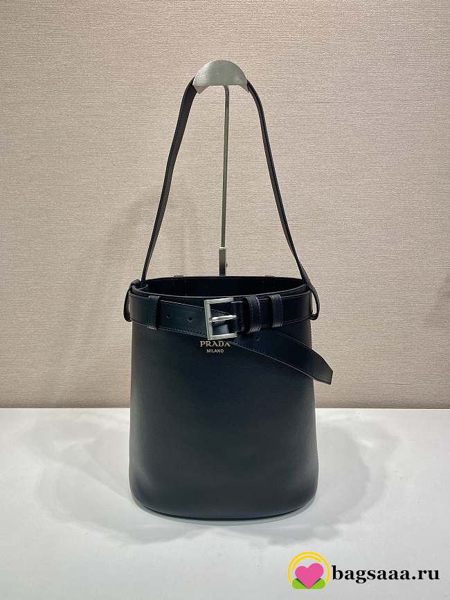 Bagsaaa Prada Buckle leather bucket bag with belt 1BE085 black - 29cm - 1