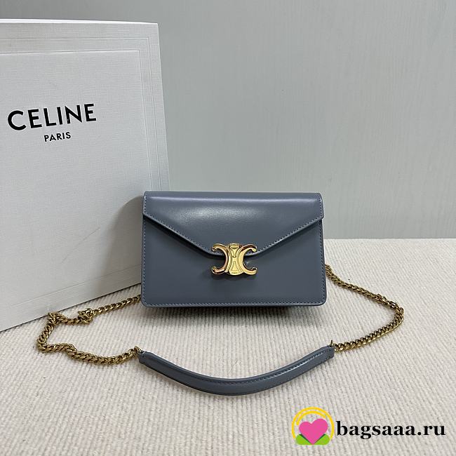 Bagsaaa Celine Wallet On Chain Margo In Shiny Calfskin 10L033 Blue - 19.5cm - 1