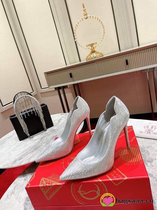 Bagsaaa Christian Louboutin Metallic Silver Glitters Hot Chick Pumps 11.5cm - 1