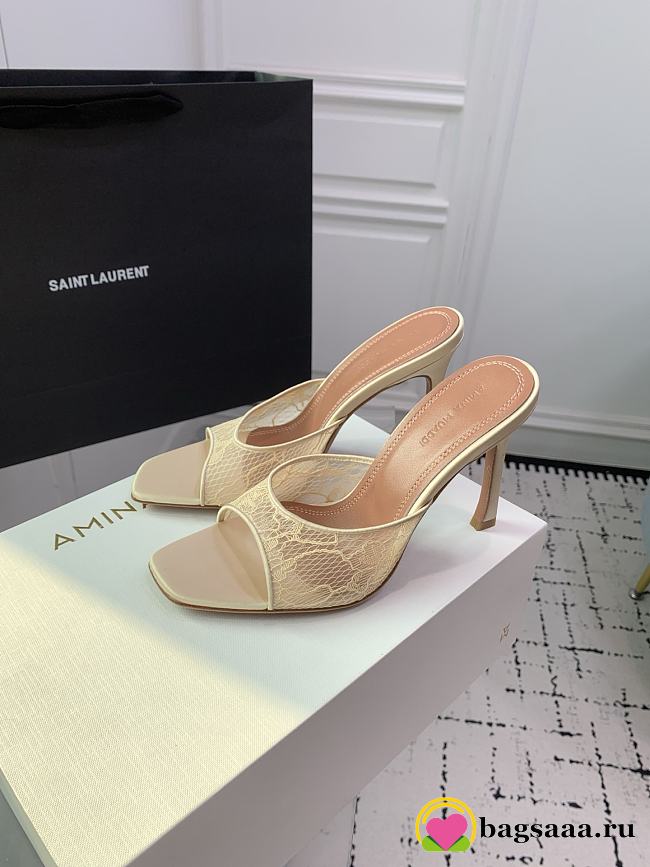 Bagsaaa Amina Muaddi Alexa Lace Stiletto Mule Sandals beige - 1
