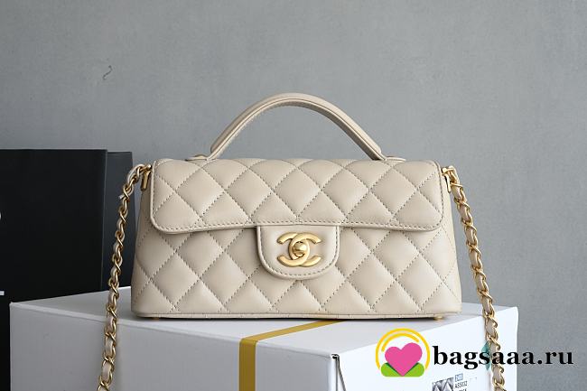 Bagsaaa Chanel Mini Flap Bag with Top Handle AS5354 Beige Lambskin - 20cm - 1