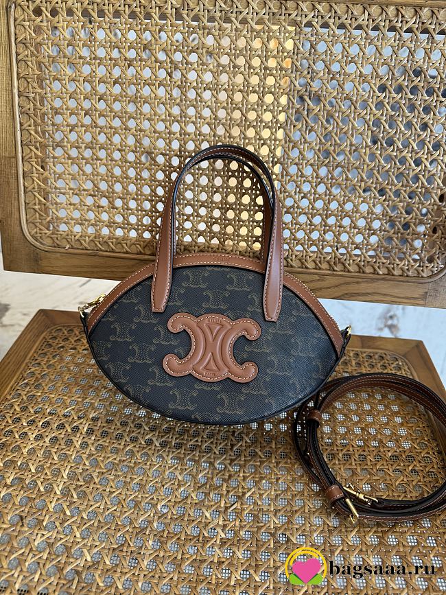 Bagsaaa Celine Oval Bag In Triomphe Canvas And Calfskin 122262 - 24cm - 1