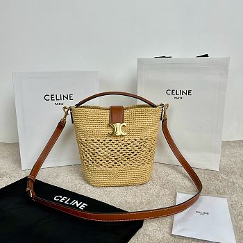 Bagsaaa Small Louise Bucket In Raffia And Calfskin 119742 - 19cm