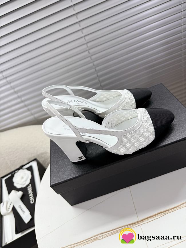 Bagsaaa Chanel Slingbacks G45509 White Embroidery & Grosgrain - 1
