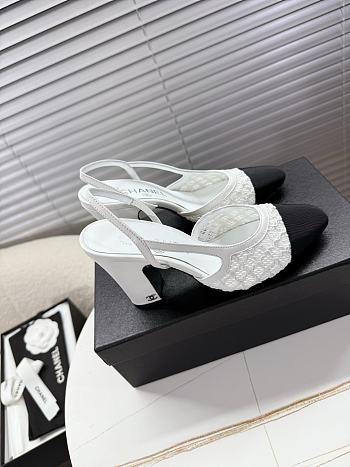 Bagsaaa Chanel Slingbacks G45509 White Embroidery & Grosgrain
