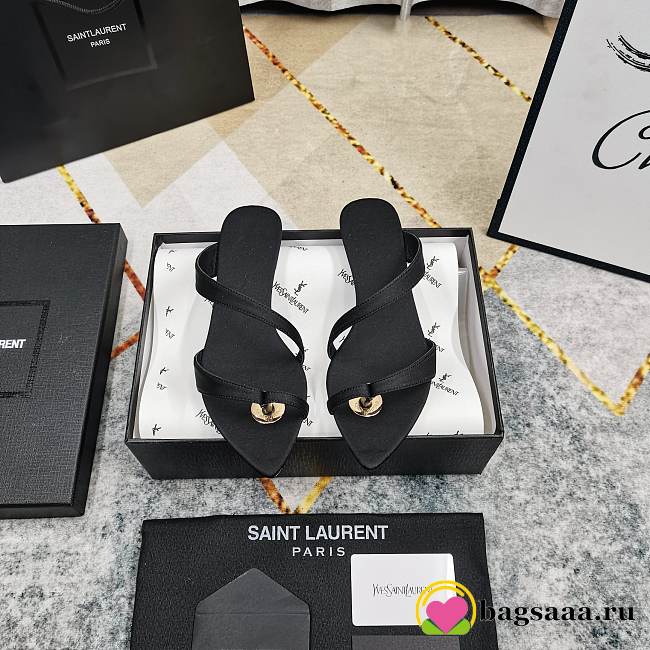 Bagsaaa YSL Satin Thong Sandals Black - 1