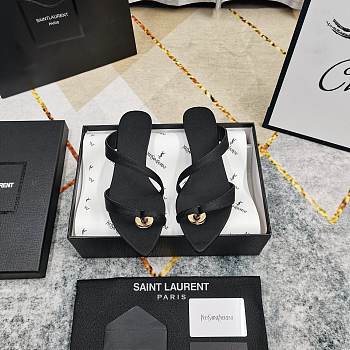 Bagsaaa YSL Satin Thong Sandals Black