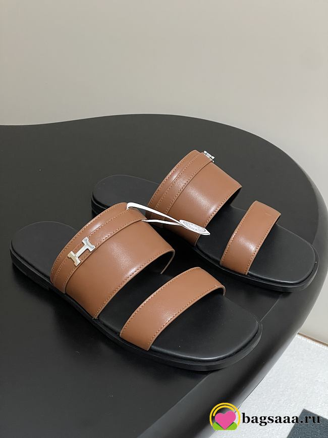 Bagsaaa Hermes Signature H Slides Brown - 1
