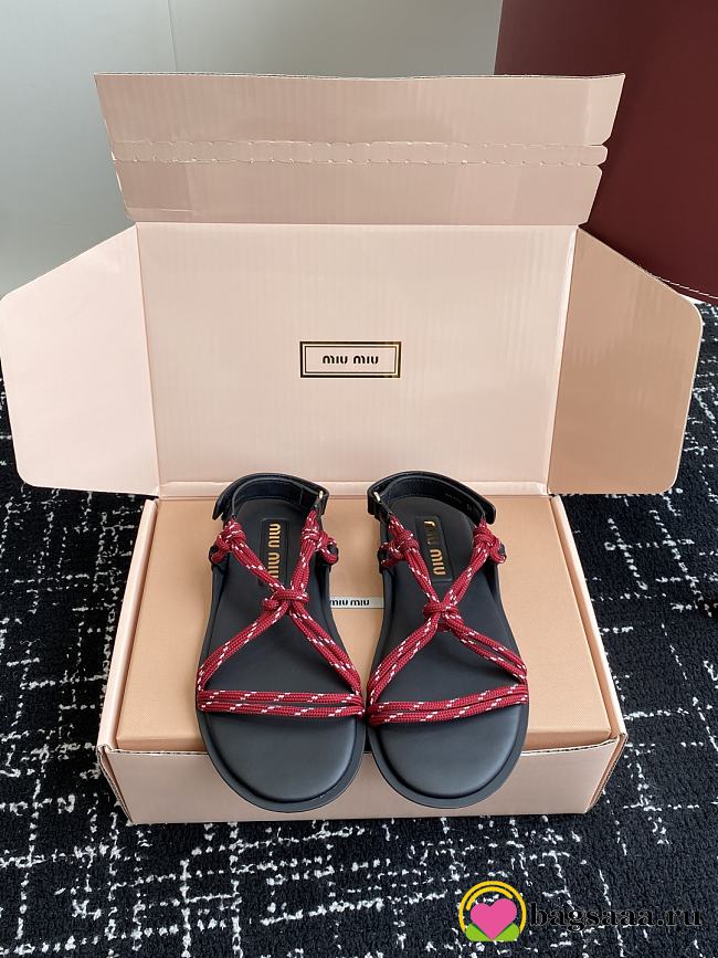 Bagsaaa Miu Miu Riviere cord and leather sandals Red - 1