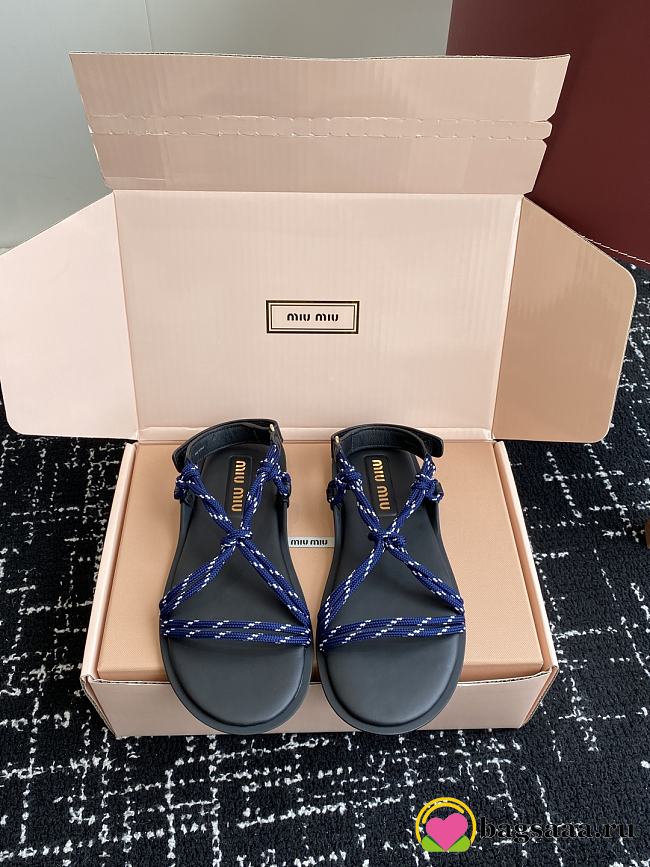 Bagsaaa Miu Miu Riviere cord and leather sandals Blue - 1