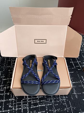 Bagsaaa Miu Miu Riviere cord and leather sandals Blue