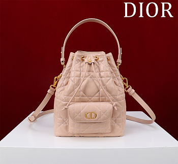 Bagsaaa Small Dior Caro Bucket Bag Powder Pink Macrocannage Lambskin - 24cm