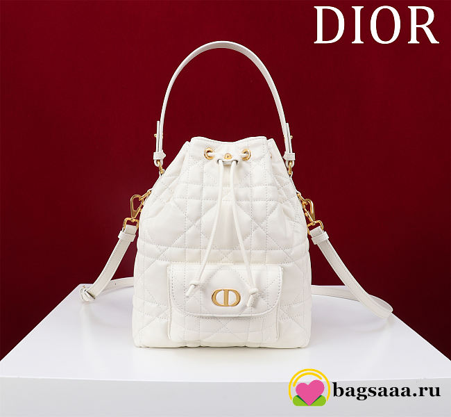 Bagsaaa Small Dior Caro Bucket Bag White Macrocannage Lambskin - 24cm - 1