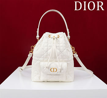 Bagsaaa Small Dior Caro Bucket Bag White Macrocannage Lambskin - 24cm