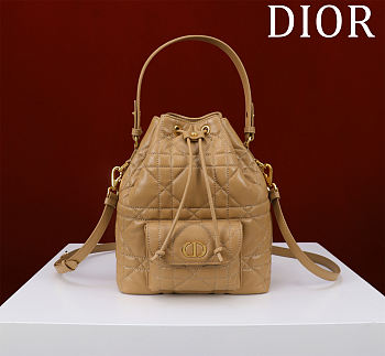 Bagsaaa Small Dior Caro Bucket Bag Brown Macrocannage Lambskin - 24cm