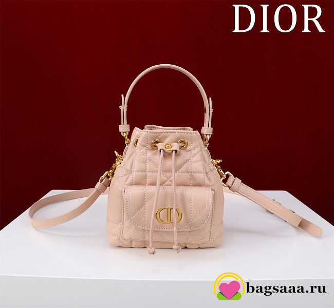 Bagsaaa Dior Caro Nano Bucket Bag Pink Macrocannage Lambskin - 15cm - 1