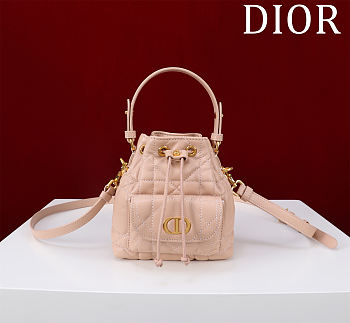 Bagsaaa Dior Caro Nano Bucket Bag Pink Macrocannage Lambskin - 15cm
