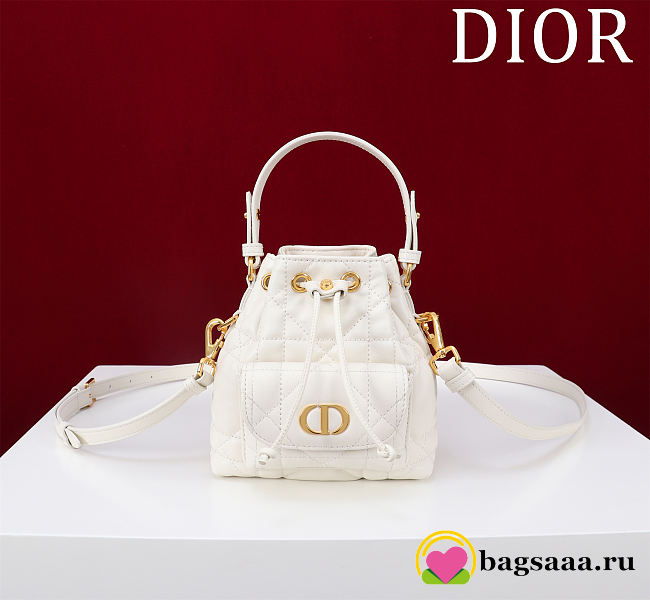 Bagsaaa Dior Caro Nano Bucket Bag White Macrocannage Lambskin - 15cm - 1