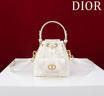 Bagsaaa Dior Caro Nano Bucket Bag White Macrocannage Lambskin - 15cm