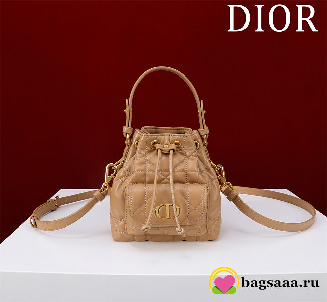 Bagsaaa Dior Caro Nano Bucket Bag Brown Macrocannage Lambskin - 15cm - 1
