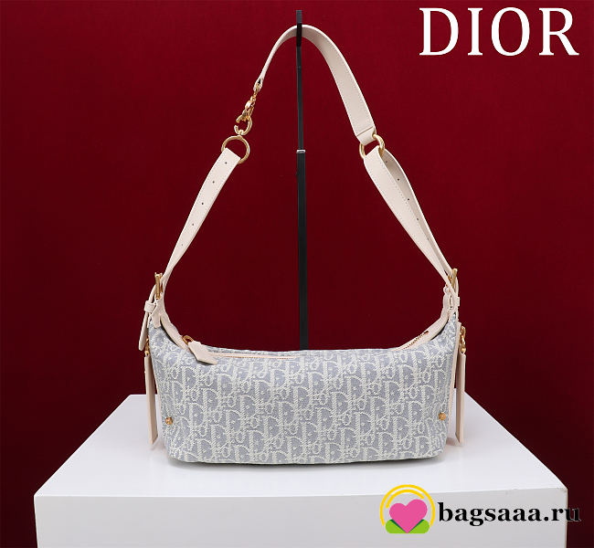 Bagsaaa Small D-Journey Bag Blue Dior Oblique Chambray with Raffia Effect and Light Biscuit Smooth Calfskin - 25.5cm - 1