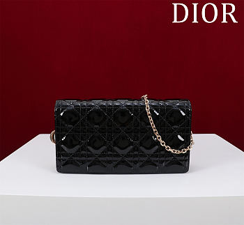 Bagsaaa Lady Dior Pouch with Chain Black Patent Cannage Calfskin - 21.5cm