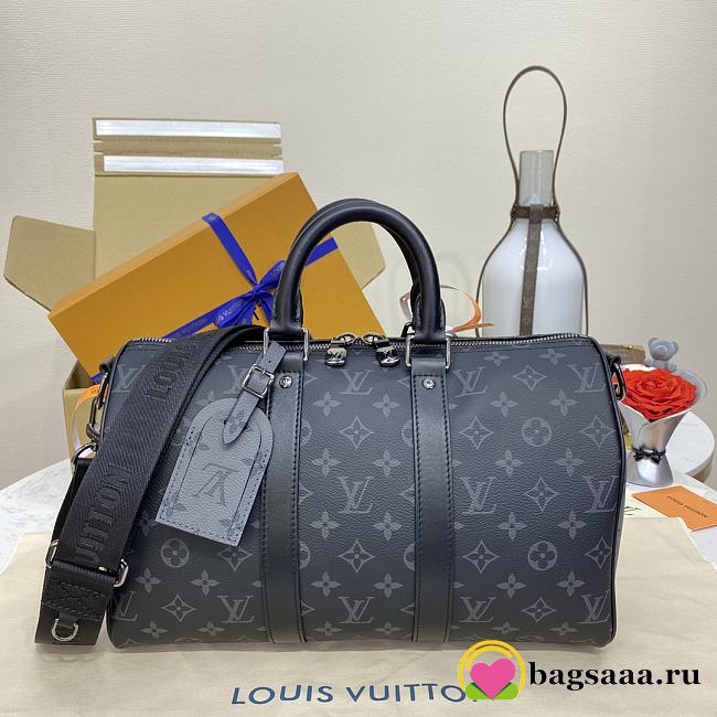 Bagsaaa LV M46655 Keepall Bandoulière 35 Monogram Eclipse coated canvas - 34cm - 1