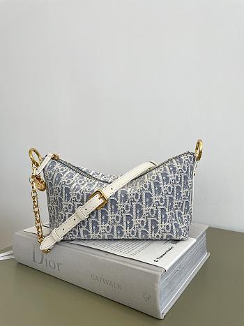 Bagsaaa Diorstar Hobo Bag with Chain Blue Dior Oblique Chambray with Raffia Effect and Light Biscuit Smooth Calfskin - 22cm