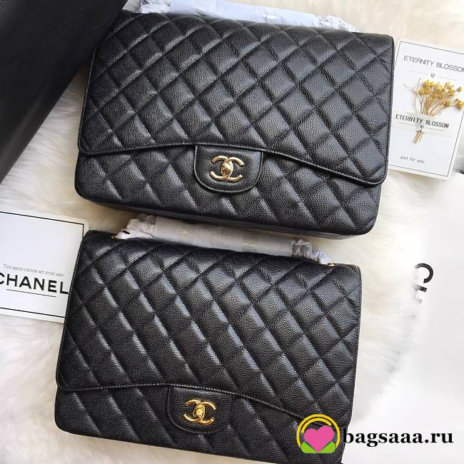 Bagsaaa Chanel Maxi Classic Handbag Black Grained Calfskin A58601 - 33cm - 1
