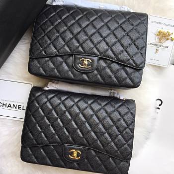 Bagsaaa Chanel Maxi Classic Handbag Black Grained Calfskin A58601 - 33cm