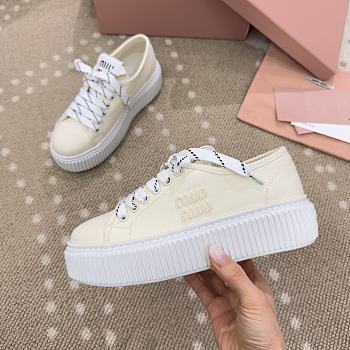 Bagsaaa Miu Miu Denim sneakers with logo Ivory