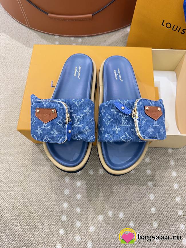 Bagsaaa LV Pool Pillow Flat Comfort Mule Blue - 1