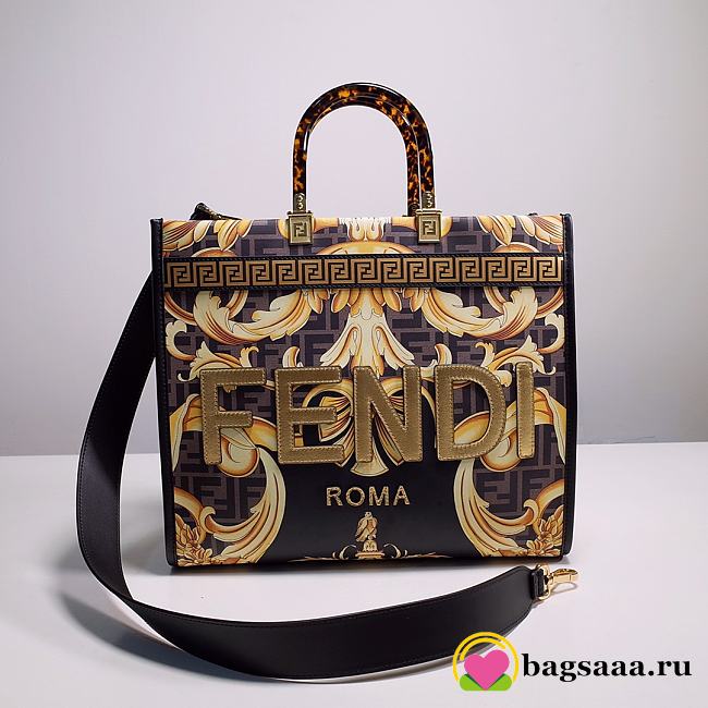 Bagsaaa Fendi Brown Fendace Baroque Print Sunshine Shopper Tote - 35cm - 1