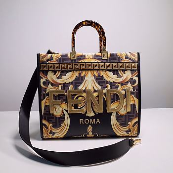 Bagsaaa Fendi Brown Fendace Baroque Print Sunshine Shopper Tote - 35cm