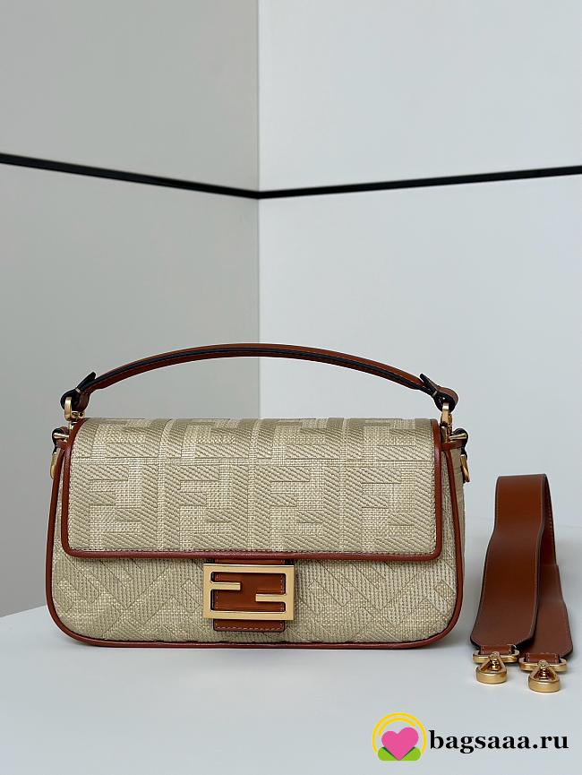 Bagsaaa Fendi Baguette Natural straw bag with FF embroidery - 27cm - 1
