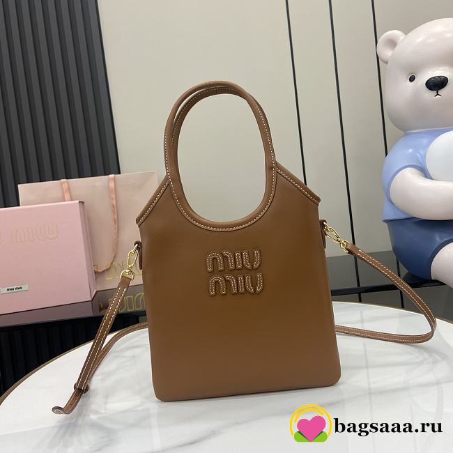 Bagsaaa Miu Miu IVY leather handbag 5BA281 brown - 24cm - 1