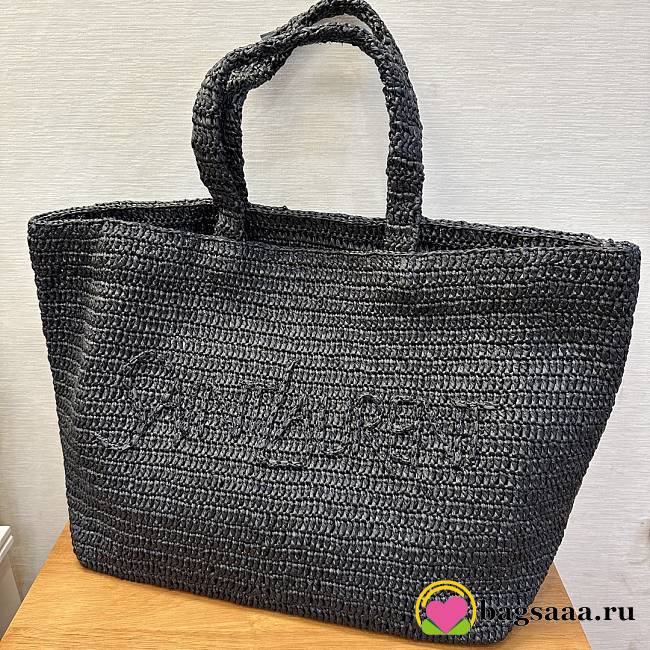 Bagsaaa YSL Saint Laurent Supple Raffia Tote Bag Black - 43/54cm - 1