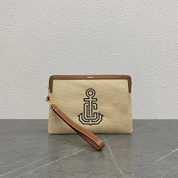 Bagsaaa Celine Small Pochette With Fabric Strap With Anchor Embroidery And Calfskin - 25cm