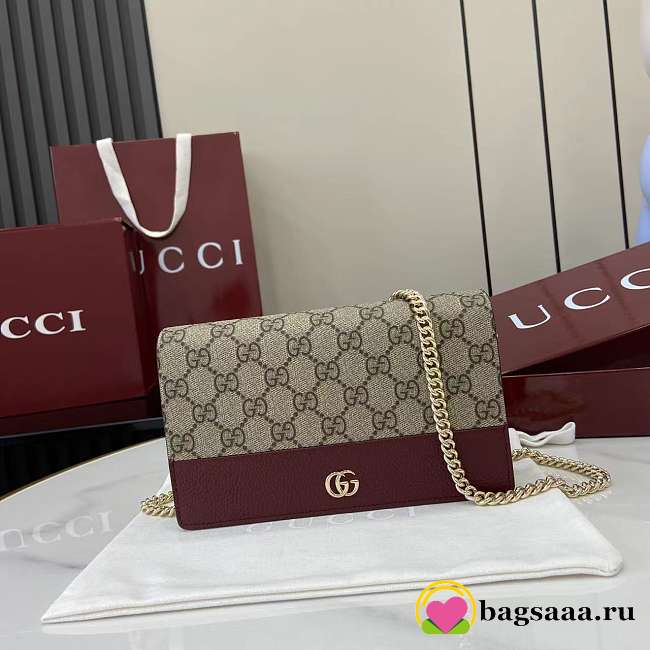 Bagsaaa Gucci GG Marmont bi-color wallet on chain 497985 red & beige - 20cm - 1