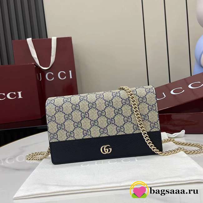 Bagsaaa Gucci GG Marmont bi-color wallet on chain 497985 navy blue & beige - 20cm - 1