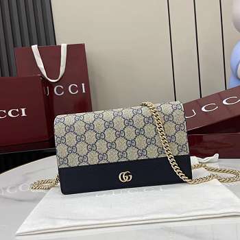 Bagsaaa Gucci GG Marmont bi-color wallet on chain 497985 navy blue & beige - 20cm
